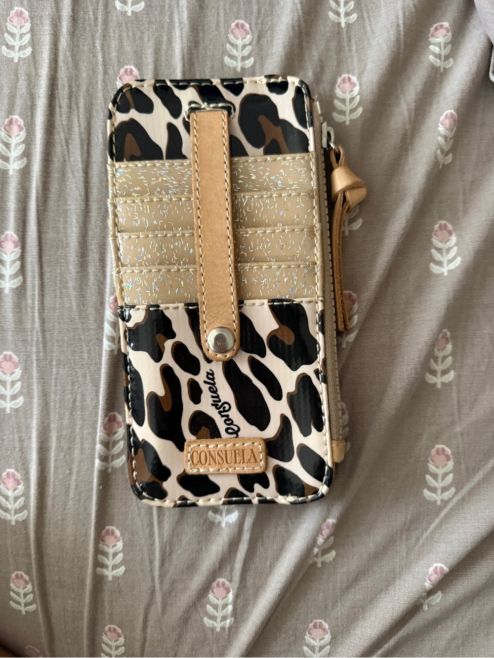 Consuela Leopard Print Phone Wallet in Beige and Black